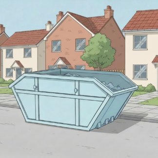 Skip outside a house